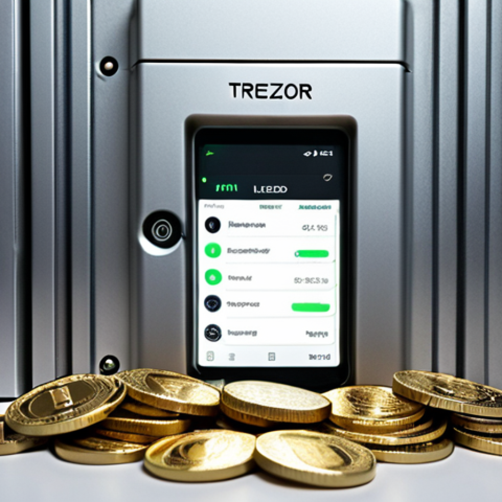**Image:** A hardware cryptocurrency wallet (like Ledger or Trezor) resembling a secure vault or Swiss bank vault, with glowing digital coins inside. Focus on the feeling of security and offline storage. The words "Cold Storage" are subtly incorporated into the design.
